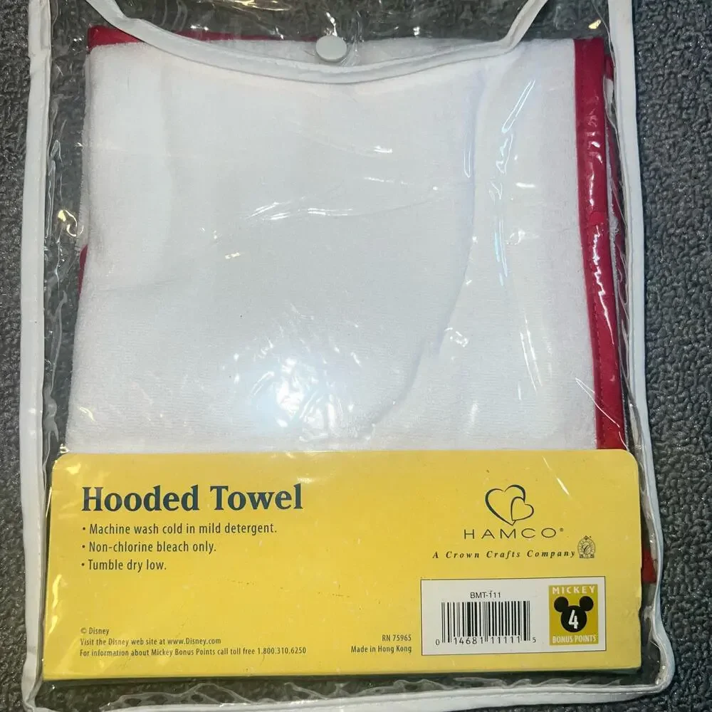 Mickey & Co 1998 vintage white Mickey Mouse Bath hooded baby/toddler towel NEW